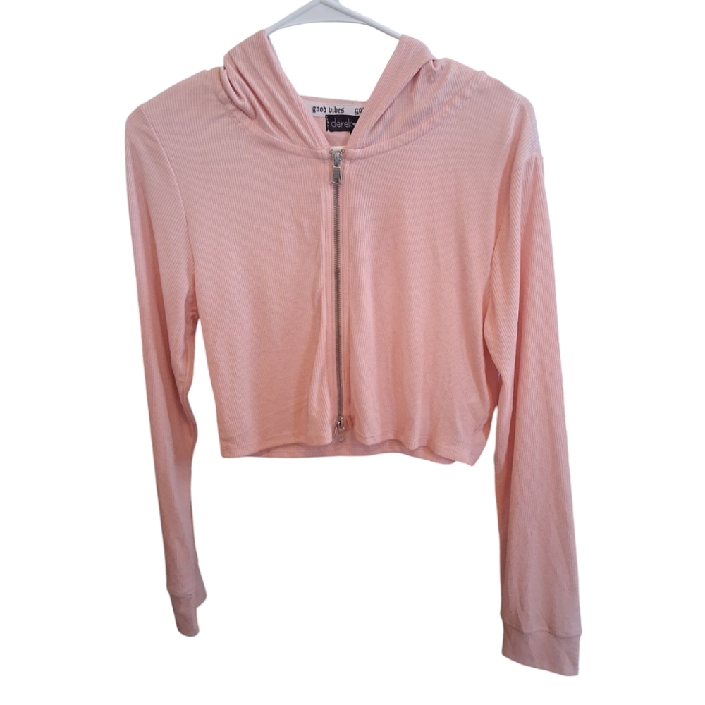 Derek Heart Pink Cropped Zip-up Hoodie Womens Size LG